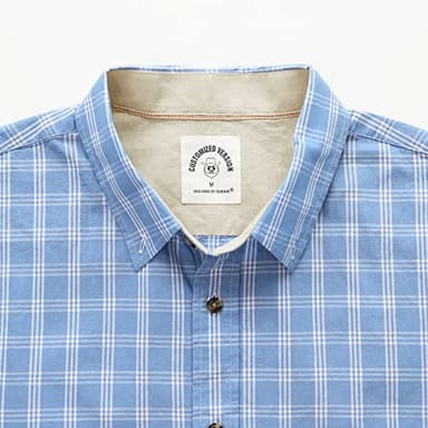 Dubinik® Mens Short Sleeve Button Down Shirts 100% Cotton Plaid Men's Casual Button-Down Shirts with Pocket Teal White - Image 3