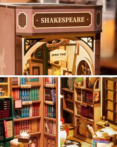 Rolife DIY Book Nook Kit 3D Wooden Puzzles for Adults 8.6" Bookstore Miniature House Kit Booknook Bookshelf Insert Decor with LED Lights Craft Kits Family Project Gifts for Girls Boys - Image 4
