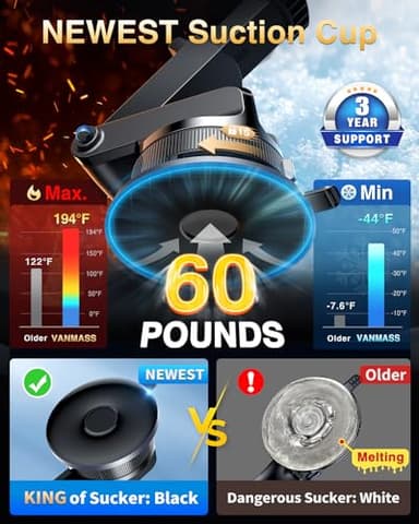 [2025 True Military-Grade] Car Phone Holder VANMASS [Upgraded Strongest Suction & Clip] Cell Phone Mount for Dashboard Windshield Vent, Truck Cradle Stand for iPhone 17 Pro Max 16 15 14 Android Camera - Image 3