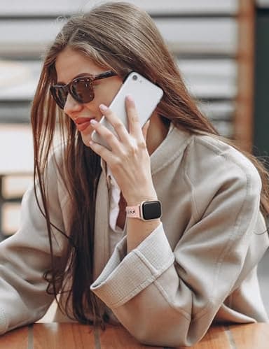 Minyee Leather Band Compatible with Apple Watch Bands 38/40/41/42mm Women, Dressy Leather Strap with Stainless Steel Metal Chain for iWatch Series 11 10 9 8 7 6 5 4 SE/Ultra 3 2 1, Pink/Starlight - Image 6