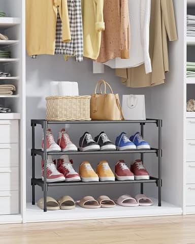 Kitsure Shoe Rack - Non-Woven Shoe Rack Shelf, Shoe Organizer for Closet, Entryway, Garage & Corridor, Stackable Shoe Shelves, 27.5" Wide - 3 Tier, Black - Image 4