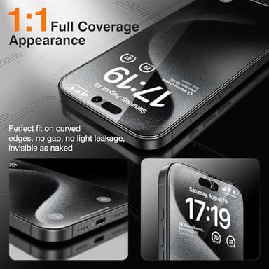EZ-GLAZ-4 Pack iPhone 15 Pro Max Privacy Screen Protector(6.7'') With [2 Pcs Camera Lens Protector], Anti-Spy, 9H Hardness, Drop-Resistant, Case Friendly, Anti-Scratch & EZ-To-Install Tempered Glass - Image 6