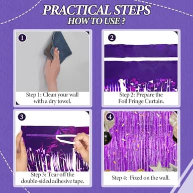 DECOCKRAT 3 Pack Foil Fringe Backdrop - Purple Shiny Tinsel Curtains for Party Decoration/Photo Booth Props - 3.3x8.2 FT Metallic Foil Backdrop for Birthday, Wedding, Graduation, Christmas. - Image 2