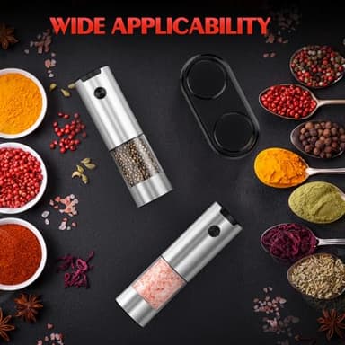 Stainless Steel Electric Salt and Pepper Grinder Set-One-Touch Battery Operated Mill with Adjustable Coarseness & LED Light, Sleek & Durable Grinder for Kitchen New Home Gift Ideas (2 Pack) - Image 5
