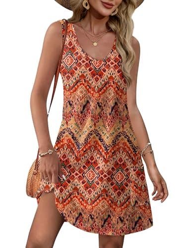 Spring Dresses for Women 2025 Summer Boho Dresses Flowy V Neck Swing Dress Sundresses Beach Fashion Floral 04 L - Image 1