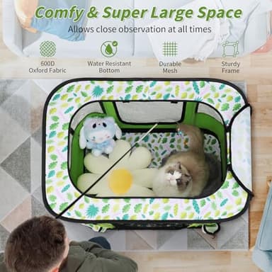 Paw Ballet Dog Playpen, Foldable Cat Playpen with Carrying Case, Exercise Dog Playpen Kennel Tent Crate Cage with Removable Zipper Shade Cover for Kitten Puppy Outdoor Indoor Use, L - Image 2