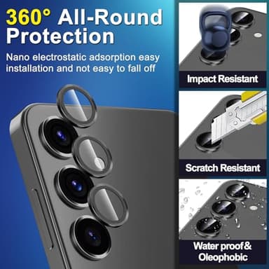 Avocase for Samsung Galaxy S25 Plus Camera Lens Protector, Individual Metal Ring Tempered Glass Lens Cover, [Strong Adsorption] Scratch Resistant Ultra-Thin HD Clear Lens Cover, 1 Set-Black - Image 3