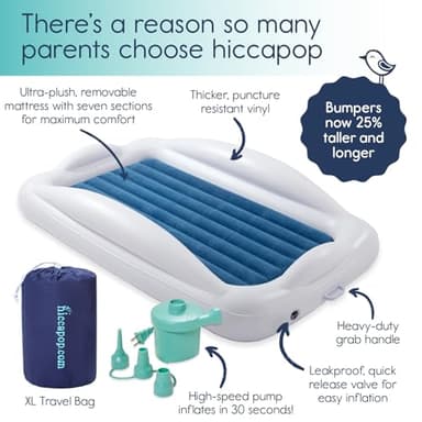 hiccapop Inflatable Toddler Travel Bed with Safety Bumpers [4-Sided] | Portable Toddler Bed for Kids | Toddler Air Mattress | Kids Air Mattress - Navy Blue - Image 6