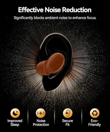 Ear Plugs for Sleeping 45dB Noise Cancelling Earplugs for Concerts, Snoring, Travel, Sleep, Reusable Silicone Noise Reduction Ear Plug Soft Ear Plug with 8 Ear Tips & Case Brown - Image 2