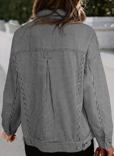 Sidefeel Women's Jean Jackets Casual Long Sleeve 2025 Spring Outfits Zimbaplatinum Denim Jacket Blue Stripe X-Large - Image 4