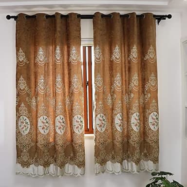 SLOW SOUL Set of 2 Panels Embroidered Flowers 80% Blackout Curtains for Living Room Bedroom Dining Room Curtains High-end Chenille Curtain Grommet Top Brown Cloth 49W X 90L inch - Image 2