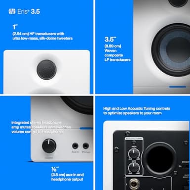 PreSonus Eris 3.5 Studio Monitors (White), Pair — 3.5" Inch Powered Bookshelf Speakers, Stereo, Desktop Computer, Near Field Music Production, Audio Mixing Recording - Image 5