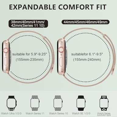 MARGE PLUS Compatible with Apple Watch Band 38mm 40mm 41mm 42mm 44mm 45mm 46mm 49mm Women Men, Stainless Steel Mesh Loop Magnetic Clasp Replacement for iWatch Series 11 10 9 8 7 6 5 4 SE3 SE2 Ultra 3 - Image 2