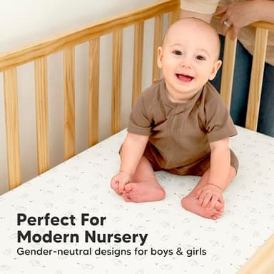 2-Pack Waterproof Baby Crib Sheets for Boys, Girls - 52x28 Viscose Derived from Bamboo Toddler Bed Sheet Neutral, Fitted Crib Mattress Protector Cover for Baby Bedding, Soft & Gentle (Beach Day) - Image 9