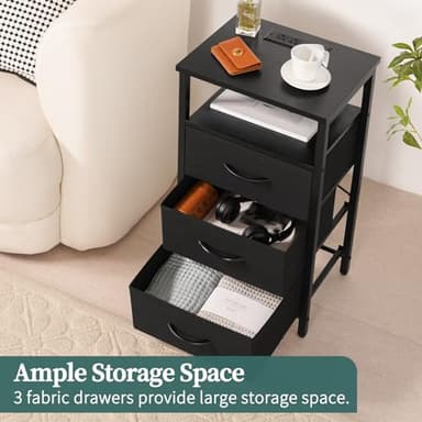 Yoobure Night Stand with Charging Station, 16 Colors LED Nightstand with USB Ports and Outlets, End Table with 3 Fabric Drawers and Storage Shelf, Bedside Tables Small Dresser for Small Space, Black - Image 5