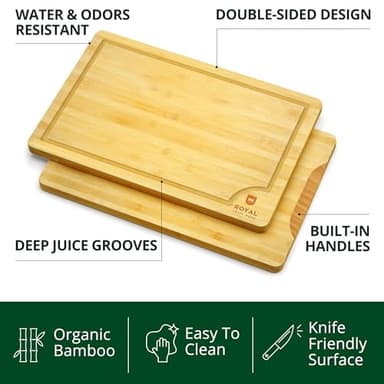 Wooden Cutting Boards for Kitchen Meal Prep & Serving - Bamboo Wood Cutting Board Set - Charcuterie & Chopping Butcher Block for Meat - Kitchen Gadgets Gift - Image 2