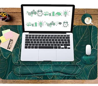 Ergonomic Large Mouse Pad and Keyboard Wrist Rest, Desk Pad for Keyboard and Mouse, 4-in-1 Large Gaming Mouse Pad with Wrist Support for Home Office Study Game-Green Leaves - Image 6