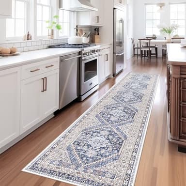 zesthome Washable Runner Rug 2.5x16 - Stain Resistant Entryway Rug,Ultra-Thin Kitchen Rugs, Anti Slip Backing Runner Rugs for Entrance Laundry Room Indoor Hallway (Blue/Beige,2.5'x16') - Image 7