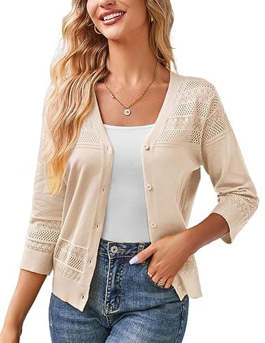GRACE KARIN Women's Cardigans Open Front Lightweight Cardigans Shrug Button Down Knit Sweater Bolero Jackets Beige XL - Image 1