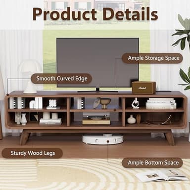 Royal Windsor Modern TV Stand for Living Room, Media Console Cabinet with Socket, Large Entertainment Center with Storage, TV Table with Slatted Sliding Doors and Open Shelves, Reddish Brown - Image 5