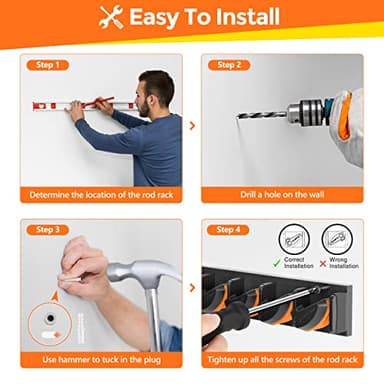 PLUSINNO V9 Vertical Fishing Rod Holders, 2 Packs Wall Mounted Fishing Pole Holders, Fishing Rod Racks Hold Up to 18 Rods or Combos, Fishing Pole Holders for Garage, Fits Most Rods of Diameter 3-19mm - Image 9