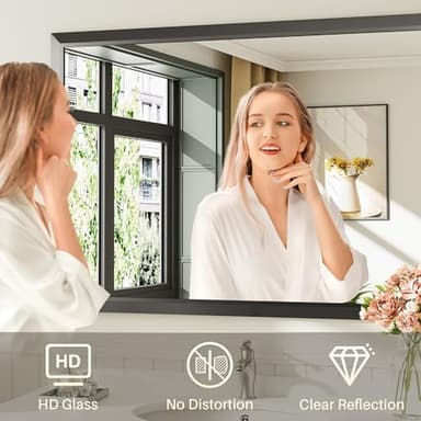 Briivue 40x36 Inch Black Bathroom Mirror for Wall, Thick Metal Framed Rectangle Mirrors for Over Sink, Bedroom, Living Room, Entryway, Anti-Rust, HD Tempered Glass - Image 4