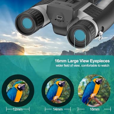 ZZSTAR 12x32 Binoculars with Camera, Large View Binoculars for Adults High Powered, FMC & BAK4 Prism, 2" LCD Display 5MP 1080P Video Photo Recorder for Bird Watching Hunting, with 32GB Card, Silver - Image 6