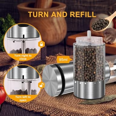 EIHO Electric Salt and Pepper Grinder Set USB Rechargeable, Upgraded External Adjustable Coarseness, Stainless Steel Automatic Salt and Pepper Shakers Mills with LED Light, House Warming Cooking Gifts - Image 5
