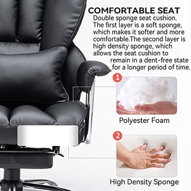 Efomao Desk Office Chair 400LBS, Big and Tall Office Chair, PU Leather Computer Chair, Executive Office Chair with Leg Rest and Lumbar Support, Black Office Chair - Image 5