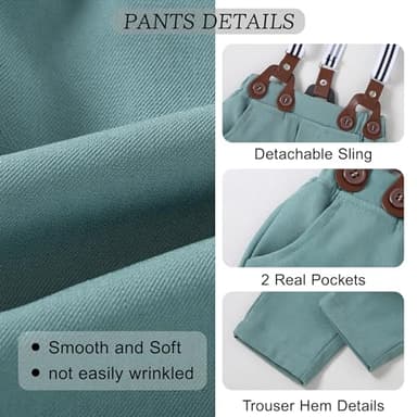 SOLOYEE Baby Boy Clothes Suits 6-9 Months Infant Wedding Formal Gentleman Outfits, Short Sleeve Shirt+Bowtie+Beret+Suspender Pants Clothing Set - Image 6