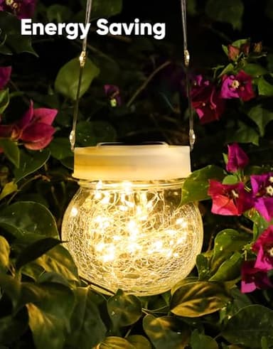 Solar Lantern Solar Lights Outdoor Waterproof 2-Pack, Solar Powered Hanging Lights Cracked Glass Hanging Globes for Christmas Decoration, Shepherd Hook, Garden Tree Ornaments, White Cap, Warm White - Image 7
