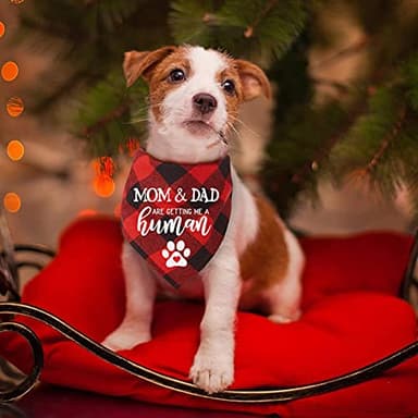 YHTWIN My Parents are Getting me a Human, Gender Reveal Photo Prop Pet Scarf Accessories,Plaid Dog Bandana,Pack of 2 - Image 3