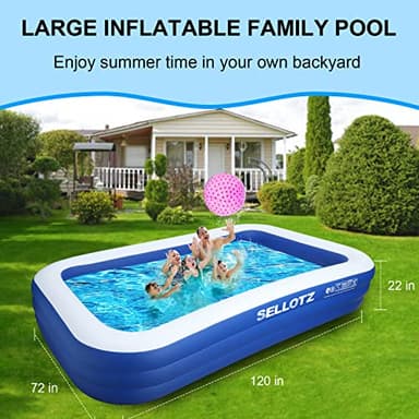 SELLOTZ Inflatable Pool for Kids and Adults, 120" X 72" X 22" Oversized Thickened Family Swimming Pool for Toddlers, Outdoor, Garden, Backyard, Summer Water Party - Image 2