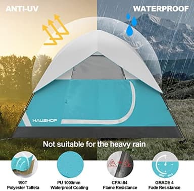 HAUSHOF 2/4-Person Family Dome Tent with Removable Rain-Fly, Easy Set Up Portable Camping Tent for Backpacking Hiking Backyard Outdoor, Green/Blue/2-person/4-person - Image 4