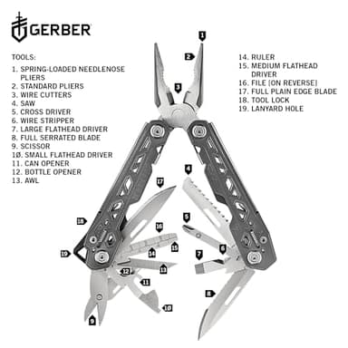 Gerber Gear Truss 17-in-1 EDC Needle Nose Pliers Multi tool - includes Pocket Knife, Screwdriver, and Bottle Opener Accessories - Gifts for Men, Fishing and Camping Gear - Gray with Standard Sheath - Image 4
