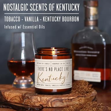 Kentucky Gifts, Kentucky Decor for Home - 'There's No Place Like Kentucky Candle, w/Tobacco, Vanilla & Kentucky Bourbon I Kentucky Souvenirs I Kentucky State Gifts I 9oz Jar, 50Hr Burn, USA Made - Image 2