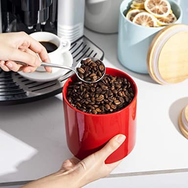 Sweejar Kitchen Canisters Ceramic Food Storage Jar, Stackable Containers with Airtight Seal Wooden Lid for Serving Coffee Bean, Flour, Tea, Spice and More - 39 Fl Oz (Red) - Image 2