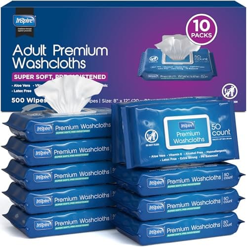 Inspire Adult Wet Wipes, Wash Cloths | Adult Wipes for Incontinence & Cleansing for Elderly, 8"x12" (500CT (10 PACKS OF 50)) - Image 1