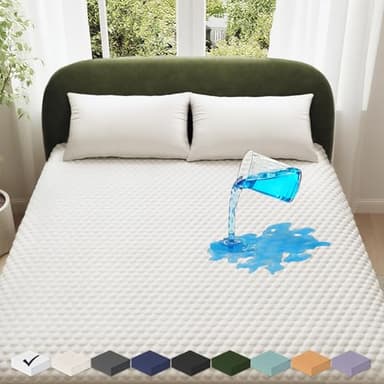 OhGeni 100% Waterproof Mattress Protector, Full Size Mattress Pad, Fits 6"-20" Mattresses with Deep Pocket, Cooling, Breathable Fitted Sheets, Soft Bed Cover, Noiseless, Machine Washable - Image 1
