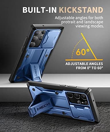 TONGATE for Samsung Galaxy S23 Ultra Case, [Built-in Slide Camera Cover & Screen Protector] [2 Front Frame] Military Grade Shockproof S23 Ultra Phone Case with Kickstand & Belt-Clip 6.8", Blue - Image 6