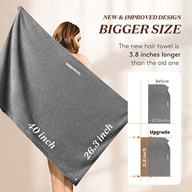 YFONG Large Hair Towel Wrap for Women, Soft Microfiber Hair Towel for Curly Hair, Fast Drying Hair Turbans with Elastic,Hair Drying Towel Wrap for Hair Care Anti Frizz 26.3" X 40" (Dark Gray) - Image 5