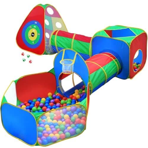 Hide N Side 5pc Kids Ball Pit Tents and Tunnels, Toddler Jungle Gym Play Tent with Play Crawl Tunnel Toy, for Boys Babies Infants Children, Indoor Outdoor Gift, Target Game w/ 4 Dart Balls - Image 1