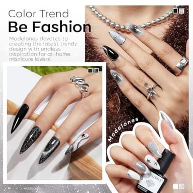 modelones Gel Nail Polish Set, 6 Colors Cat Eye Black White Gray Silver Glitter Shimmer Gel Polish Kit with Magnet Sparkle Galaxy Series Soak Off Nail Art Manicure Home Gift for Women Girl - Image 3