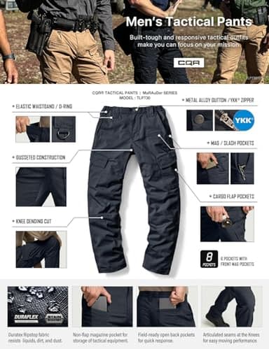 CQR Men's Flex Ripstop Tactical Pants, Water Resistant Stretch Cargo Pants, Lightweight EDC Hiking Work Pants, Dura Flex Operator Navy, 28W x 30L - Image 7