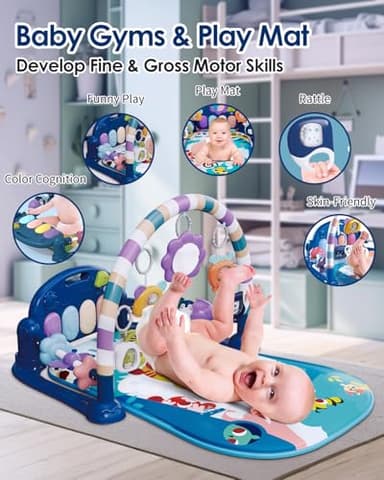 dearlomum Baby Play Mat Gym, Funny Play Piano Tummy Time Activity Mat with 5 Infant Sensory Toys, Music and Lights, Boy & Girl Gifts for Newborns 0 to 3 6 9 12 Months (Blue) - Image 2