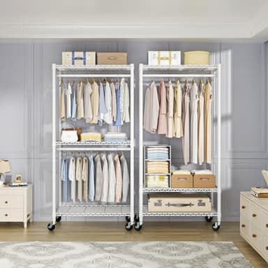 FUTASSI P1 Medium Heavy-Duty Portable Closet, 30" W x 14" D x 76" H, Metal Rolling Clothing Rack, White - Image 3