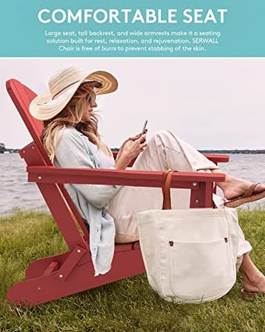 SERWALL Folding Adirondack Chair Outdoor Adirondack Chairs Weather Resistant for Patio - New Red - Image 4