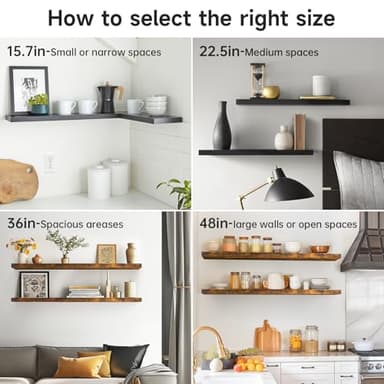 BAYKA Floating Shelves for Wall, 36 inches Long Wall Mounted Rustic Wood Shelves for Bathroom, Bedroom, Living Room, for Books/Storage/Decor with 30lbs Capacity（Black,Set of 3 - Image 8