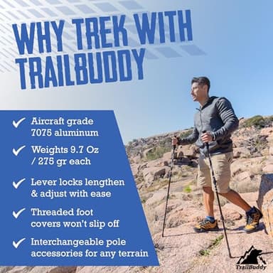 TrailBuddy Trekking Poles – Lightweight 7075 Aluminum Hiking Poles for Women, Men & Seniors – Collapsible Walking Sticks for Travel, Trails & Balance - Image 3