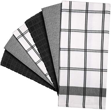 Premium Kitchen Towels (20”x 28”, 6 Pack) | Large Cotton Hand Towels | Flat & Terry Dish Towels | Highly Absorbent Tea Towels Set with Hanging Loop | Black Check - Image 3